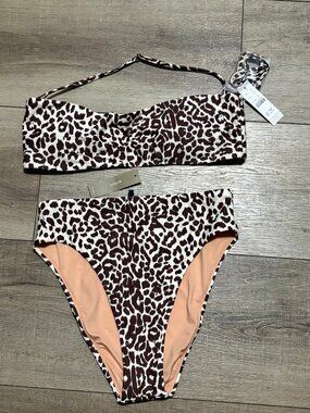 J. Crew Brown and Cream Leopard Print Bandeau Bikini